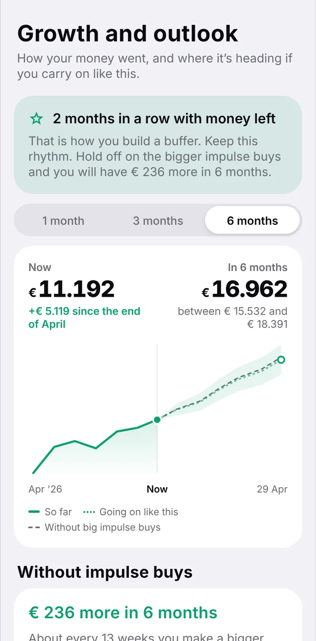 Chart of your balance so far and the outlook for the next six months