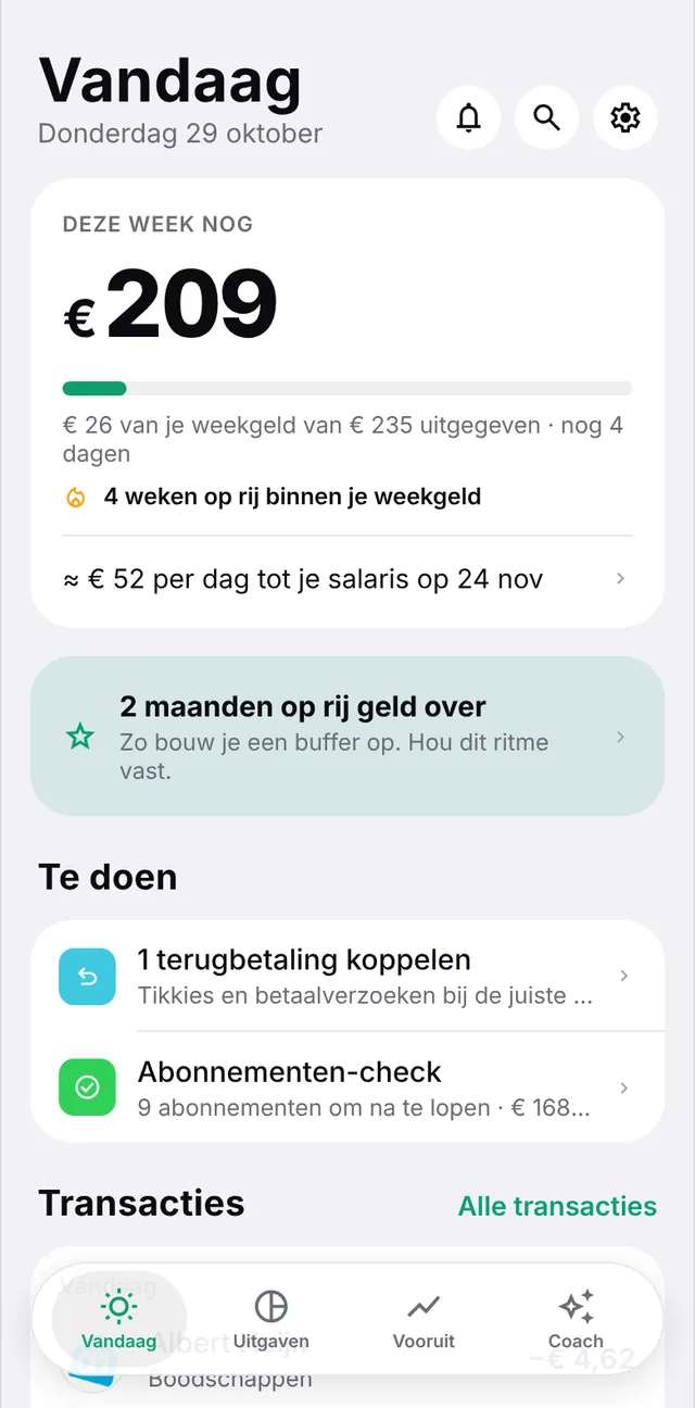 Centje op de iPhone: het weekgeld op het scherm Vandaag